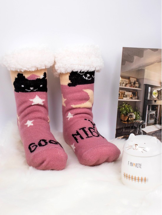 Indoor Anti-Slippery Slipper Socks W/ Sleeping Cat Design